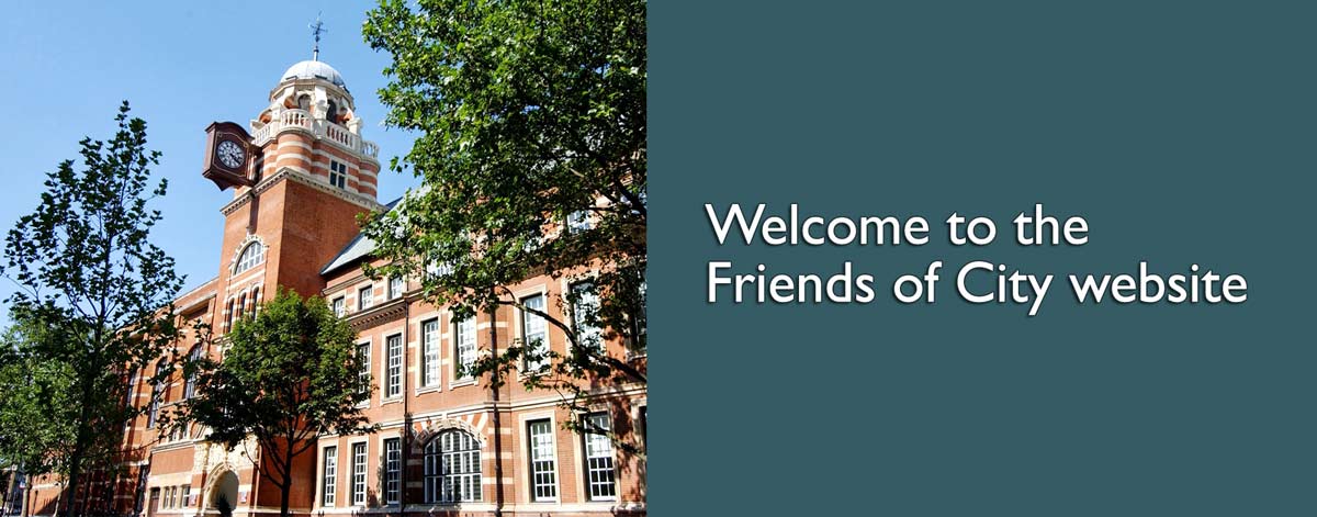 Front of City University london College building with welcome message